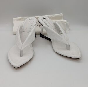 Good American White Terry Cloth Thong Wedge Sandals Size 9.5